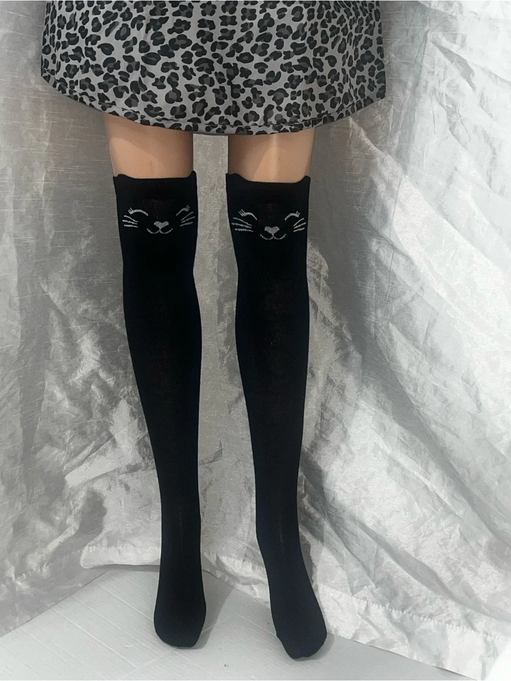 Black Cat Thigh High Socks  / Over-the-Knee Socks Cat Face